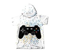 Chickwin Hooded Towel for Kids, 3D Game Controller Printed Children's Hooded Poncho Bath Towel, Light Weight Microfiber Absorbent Bathrobe Unisex for Swim Beach Surf, 2-13 Years Old (White,M)