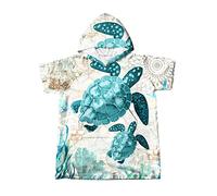 Chickwin Hooded Towel for Kids, Children's Unisex Hooded Poncho Marine Life Printed Bath Towel, Light Weight Microfiber Absorbent Bathrobe for Swimming Beach Surf, Age 2-13 (L,Retro)
