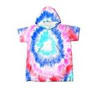 Chickwin Hooded Towel for Kids, Children's Unisex Hooded Poncho Tie Dye Bath Towel, Light Weight Microfiber Absorbent Bathrobe for Swimming Beach Surf, Age 2-13 (Blue Pink,L)