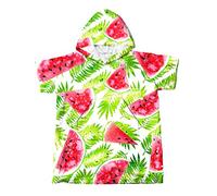 Chickwin Hooded Towel for Kids, Fruit Print Children's Unisex Hooded Poncho Bath Towel, Light Weight Microfiber Absorbent Bathrobe for Swimming Beach Surf, 2~13 Years Old (Green Leaves,M)