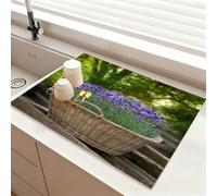Chickwin Jungle Leaves Print Quick-Drying Mat, Non-Slip Sink Mat, Thermal Insulation Diatomaceous Absorbent Drainer, for Kitchen Sink Coffee Machine Dish Rack Washable (Lavender,30x40cm)
