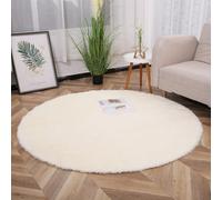 Chickwin Large Fluffy Rugs for Living Room, Large Shaggy Round Rugs Soft Thick Pile Plush Floor Mat with Non Slip Bottom Modern Kids Carpet Play Mat Washable for Bedroom (Cream B,60cm)