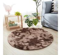 Chickwin Large Fluffy Rugs for Living Room, Tie Dye Large Shaggy Round Rugs Soft Thick Pile Plush Floor Mat with Non Slip Bottom Modern Kids Carpet Play Mat for Bedroom (Brown,110cm)