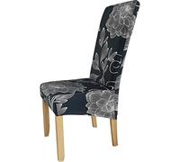 Chickwin Large High Back Dining Chair Covers, Chairs Slipcovers Set of 1 2 4 6 8, Elastic Stretch Washable Chair Protectors for Dining Room, Kitchen, Banquet, Wedding (Lotus Flower,8 Pieces)