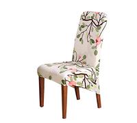 Chickwin Large High Back Dining Chair Covers,Flowers Print Chairs Slipcovers Set of 1 2 4 6 8, Elastic Stretch Chair Protectors for Dining Room, Kitchen, Hotel, Wedding (Green Leaves,8 Pieces)