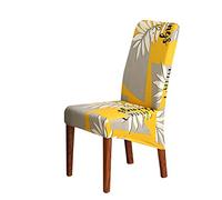 Chickwin Large High Back Dining Chair Covers, Leaf Print Chairs Slipcovers Set of 1 2 4 6 8, Elastic Stretch Chair Protectors for Dining Room, Kitchen, Hotel, Wedding (2 Pieces,Yellow/Triangle)