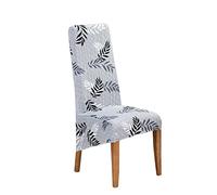 Chickwin Large High Back Dining Chair Covers, Leaf Print Chairs Slipcovers Set of 1 2 4 6 8, Elastic Stretch Chair Protectors for Dining Room, Kitchen, Hotel, Wedding (4 Pieces,Black Leaves)