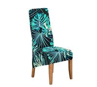 Chickwin Large High Back Dining Chair Covers, Leaf Print Chairs Slipcovers Set of 1 2 4 6 8, Elastic Stretch Chair Protectors for Dining Room, Kitchen, Hotel, Wedding (4 Pieces,Tropical Plants)