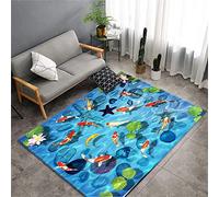 Chickwin Living Room Area Rugs, Bedroom Modern Blue Pattern Soft Short Pile Non Slip Fluffy Large Rug for Garden Home Hallway Outdoor Entrances Staircase Decoration (Fish Pond,60x90cm)