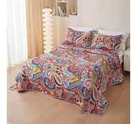 Chickwin Luxury Embossed Bedspread Double Bed Comforter Set- 3 Pcs Reversible Quilted Bedspreads Double Size, Soft Cotton Fabric Quilt Blanket Bed Throw (78.7" x 86.6",Bohemian)