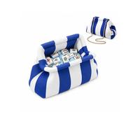 Chickwin Mahjong Tile Bag with Removable Chain, Empty Woven Striped Dumpling Clutch Purse for American Mah Jongg Tiles, Gold Mahjong Lucky Charm, Mahjong Gifts for Women and Game Lovers(BlueWhite)