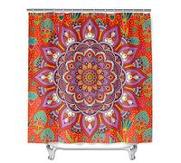 Chickwin Mandala Shower Curtain with 12 Hooks Waterproof Washable Bath Curtain Bathroom Decor 100% Polyester Fabric (Orange,180x200cm)