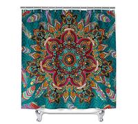 Chickwin Mandala Shower Curtain with 12 Hooks Waterproof Washable Bath Curtain Bathroom Decor 100% Polyester Fabric (Malachite,120x180cm)