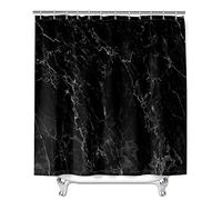 Chickwin Marble Shower Curtain with 12 Hooks 3D Printed Waterproof Washable Bath Curtain Bathroom Decor 100% Polyester Fabric (Black,180x200cm)