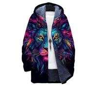 Chickwin Men's Fleece Jacket 3D Animal Print Hooded Winter Warm Windproof Sport Jacket Outdoor Workout Windbreakers Hiking Camping Hunting Coat with Pocket Thick Outerwear