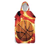 Chickwin Microfibre Changing Robe Towel for Kid Adult Boy, Galaxy Printed Hooded Poncho Swim Beach Towel Light Weight Quick Dry Beach Surfing Swimming Robe (Basketball,80x145cm)