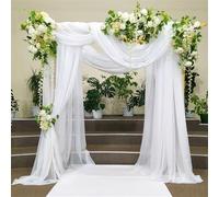Chickwin Modern Monochrome Wedding Arch Draping, Hanging Chiffon Sheer Backdrop Curtain Drapery,Wedding Archway Swag Decorations for Outdoor Party Backdrop Ceiling Drapes (White,76x800cm)