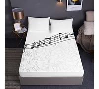Chickwin Music Printed Fitted Sheets Bedding Sheets Deep Pocket 30cm for Single Double King Bed, Soft Microfibre Easy Care Shrinkage Fade Resistant (White music,140x200x30cm)