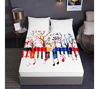 Chickwin Music Printed Fitted Sheets Bedding Sheets Deep Pocket 30cm for Single Double King Bed, Soft Microfibre Easy Care Shrinkage Fade Resistant (Music graffiti,140x200x30cm)
