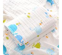 Chickwin Muslins Swaddle Blanket Baby Newborn Soft 6 Layers Cotton Muslins Cloths Cartoon Print Bath Towel Toddler Baby Shower Pram Cot Bed Sleeping Throw (Blue Whale,110x110cm)