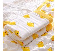 Chickwin Muslins Swaddle Cartoon Printed Blanket for Newborn/Baby, Soft 6 Layers of Cotton Muslins Cloths Bath Towel Toddler Baby Shower Pram Cot Bed Sleeping Throw (110x110cm,Chick)