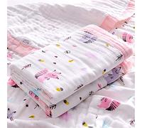 Chickwin Muslins Swaddle Cartoon Printed Blanket for Newborn/Baby, Soft 6 Layers of Cotton Muslins Cloths Bath Towel Toddler Baby Shower Pram Cot Bed Sleeping Throw (110x110cm,Squirrel)