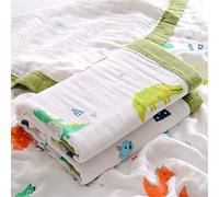 Chickwin Muslins Swaddle Cartoon Printed Blanket for Newborn/Baby, Soft 6 Layers of Cotton Muslins Cloths Bath Towel Toddler Baby Shower Pram Cot Bed Sleeping Throw (110x110cm,Dinosaur)