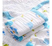 Chickwin Muslins Swaddle Cartoon Printed Blanket for Newborn/Baby, Soft 6 Layers of Cotton Muslins Cloths Bath Towel Toddler Baby Shower Pram Cot Bed Sleeping Throw (110x110cm,Whale)