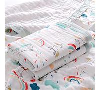 Chickwin Muslins Swaddle Cartoon Printed Blanket for Newborn/Baby, Soft 6 Layers of Cotton Muslins Cloths Bath Towel Toddler Baby Shower Pram Cot Bed Sleeping Throw (110x110cm,Unicorn)