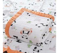 Chickwin Newborn Baby Cotton Muslins Swaddle Blanket Cartoon Print Thick Absorbent Soft 6 Layers Muslins Cloths Bath Towel Toddler Baby Shower Pram Cot Bed Sleeping Throw (Panda,110x110cm)