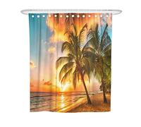 Chickwin Ocean Shower Curtains Mould Proof Waterproof Washable Curtains with 12 Hooks Creative 3D Printed Dry Quickly Polyester Shower Liner Bathroom Decor (Twilight Beach,180x180cm)