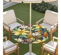 Chickwin Outdoor Round Tablecloth Waterproof with Parasol Hole and Zipper, 3D Colorful Floral Plants Wipe Clean Table Cover with Elastic Edges for Garden Table Picnic Party (Style 2,36"-44")