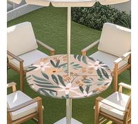 Chickwin Outdoor Round Tablecloth Waterproof with Parasol Hole and Zipper, 3D Colorful Floral Plants Wipe Clean Table Cover with Elastic Edges for Garden Table Picnic Party (Style 6,36"-44")