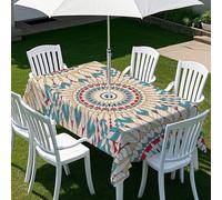 Chickwin Outdoor Tablecloths with Parasol Hole, Mandala Print Tablecloth Rectangular Waterproof Stain Resistant Wipe Clean for Garden Table, Family Gatherings, BBQs, Party (Green khaki,84x60in)
