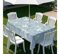 Chickwin Outdoor Tablecloths with Parasol Hole, Summer Flowers Tablecloth Rectangular Waterproof Stain Resistant Wipe Clean for Garden Table, Family Gatherings, BBQs, Party (Light Blue,84x60in)