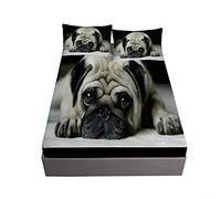 Chickwin Puppy Printed Fitted Sheet Bed Sheets with Pillow Cases for Double King Single Bed, 30cm Deep Hypoallergenic Microfiber Easy Care No Color Fade (Pug,90x200x30cm)