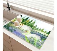 Chickwin Quick-Drying Mat, 3D Swan Pattern Diatomaceous Washable Sink Mat, Non-Slip Quick Absorbent Drainer for Kitchen Sink Coffee Machine Dish Rack Marble Worktop (Green,40x50cm)