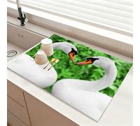 Chickwin Quick-Drying Mat, 3D Swan Pattern Diatomaceous Washable Sink Mat, Non-Slip Quick Absorbent Drainer for Kitchen Sink Coffee Machine Dish Rack Marble Worktop (Swan,40x50cm)