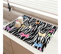 Chickwin Quick-Drying Mat, Butterfly Totem Diatomaceous Washable Sink Mat, Non-Slip Quick Absorbent Drainer for Kitchen Sink Coffee Machine Dish Rack Marble Worktop (Black,50x60cm)