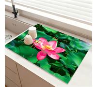 Chickwin Quick-Drying Mat, Diatomaceous Washable Sink Mat, Chinese Lotus Style Non-Slip Quick Absorbent Drainer for Kitchen Sink Coffee Machine Dish Rack Marble Worktop (Green 1,60x60cm)