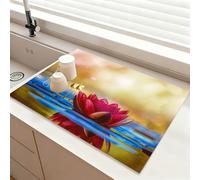 Chickwin Quick-Drying Mat, Diatomaceous Washable Sink Mat, Chinese Lotus Style Non-Slip Quick Absorbent Drainer for Kitchen Sink Coffee Machine Dish Rack Marble Worktop (Khaki,60x60cm)