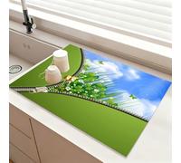 Chickwin Quick-Drying Mat, Diatomaceous Washable Sink Mat, Four-Leaf Clover Pattern Non-Slip Quick Absorbent Drainer for Kitchen Sink Coffee Machine Dish Rack Marble Worktop (Blue 1,60x60cm)