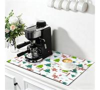 Chickwin Quick-Drying Mat, Little Christmas Diatomaceous Washable Sink Mat, Non-Slip Quick Absorbent Drainer for Kitchen Sink Coffee Machine Dish Rack Marble Worktop (Christmas Tree,60x60cm)