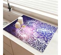 Chickwin Quick-Drying Mat, Mandala Theme Style Diatomaceous Washable Sink Mat, Non-Slip Quick Absorbent Drainer for Kitchen Sink Coffee Machine Dish Rack Marble Worktop (Purple,60x60cm)