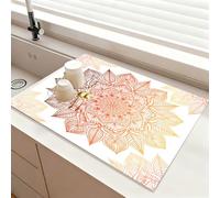 Chickwin Quick-Drying Mat, Mandala Theme Style Diatomaceous Washable Sink Mat, Non-Slip Quick Absorbent Drainer for Kitchen Sink Coffee Machine Dish Rack Marble Worktop (Orange,60x60cm)