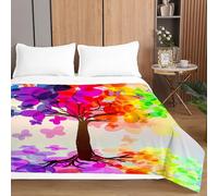 Chickwin Quilt Bed Throws Cotton Filling Single Double King Size, Lightweight Comforter Life Tree Printed -Reversible Bedroom Quilted Bedspreads Coverlets for All Season (150x200cm,Butterfly)