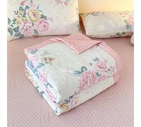 Chickwin Quilted Bedspread, 4.5 tog Microfibre Soft Warm Quilt Bedspread Reversible Bed Coverlet Bed Quilt Throw Single Double King Size, All Season/Easy Care (Peony Flower B,180x200cm)