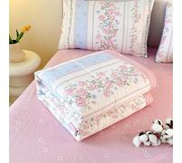 Chickwin Quilted Bedspread, 4.5 tog Microfibre Soft Warm Quilt Bedspread Reversible Bed Coverlet Bed Quilt Throw Single Double King Size, All Season/Easy Care (Pink Flower B,180x200cm)