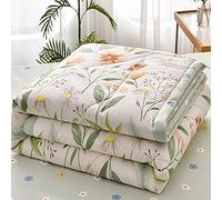 Chickwin Quilted Bedspread for Single Double Size, 180x200cm Green Floral Printed Pattern Bedding Coverlets Lightweight Summer Bed Throws Comforter Soft Luxury Sofa Blanket for All Season