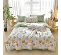 Chickwin Quilted Bedspread, Microfibre Soft Warm Quilt Bedspread Reversible Bed Coverlet Bed Quilt Throw Single Double King Size, Bedroom Decor/All Season/Easy Care (Green Leaf B,200x230cm)